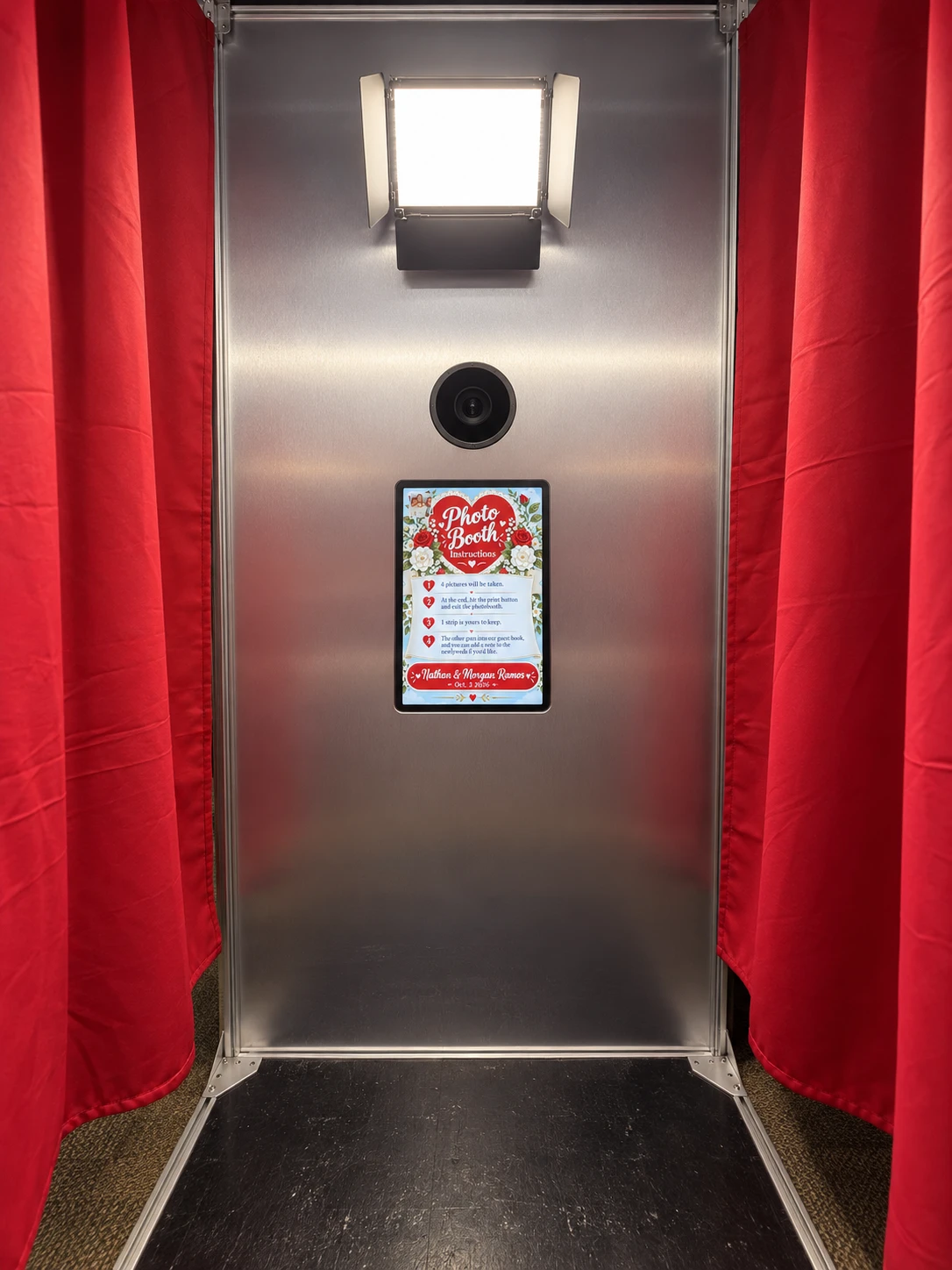 Real cabinet-facing interior with panel lighting, camera and portrait touchscreen